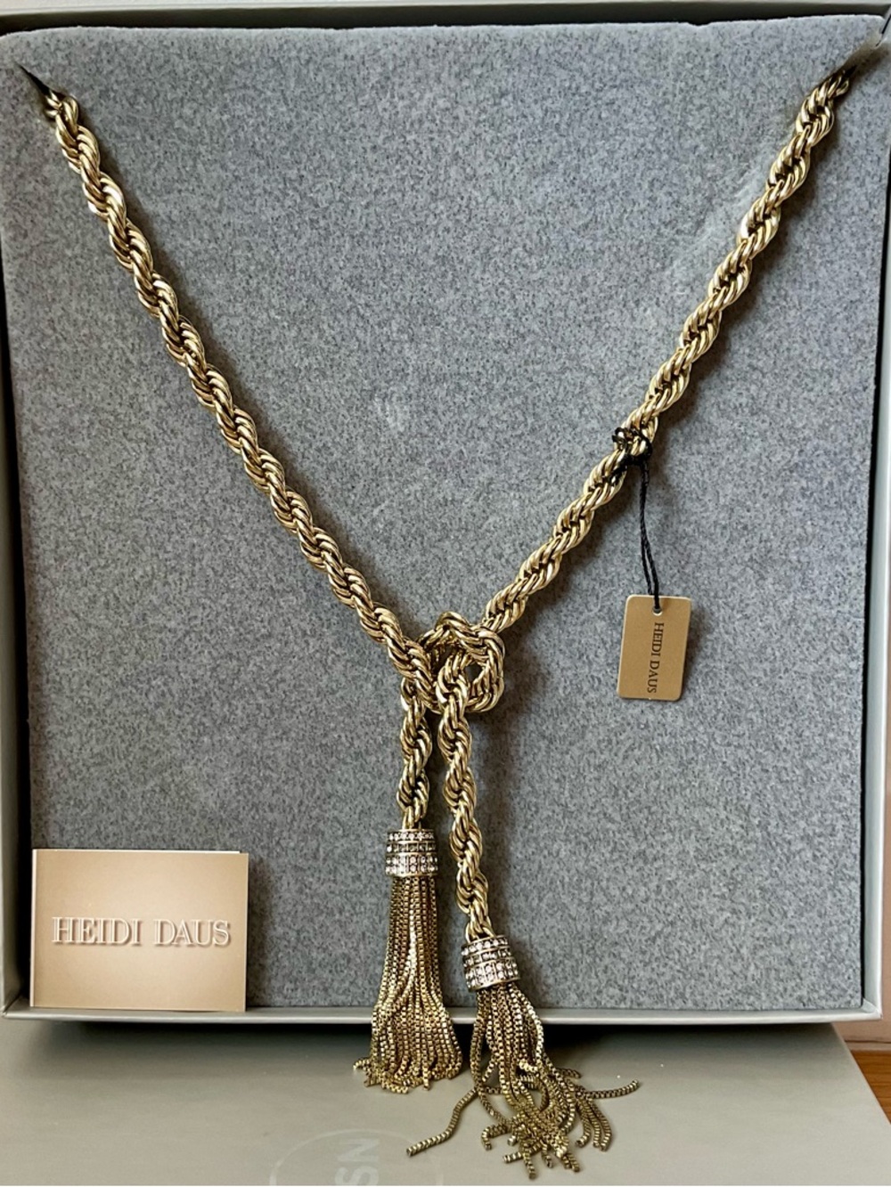 Heidi Daus Gold Rope Tassel Lariat with Rhinestone Accents